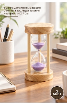 3 Adet Ahşap Kum Saati 5 Dakika Zamanlayıcı, Masaüstü Dekoratif Saat, Ahşap Tasarımlı Hourglass, 14 X 7 Cm Diğer