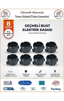 Trendhomm Geçmeli Anahtar Priz Kasası - Sıva Altı - Siyah - 8 Adet Trendhomm Geçmeli Anahtar Priz Kasası - Sıva Altı - Siyah - 8 Adet