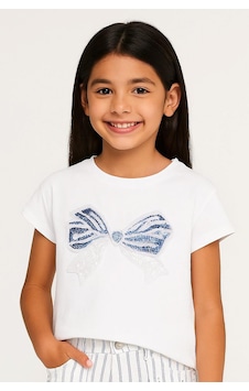 Escabel Kız Çocuk İnci Kurdaleli Tshirt Krem Escabel Kız Çocuk İnci Kurdaleli Tshirt Krem