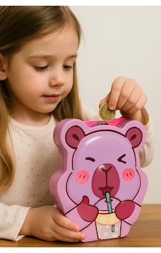 Hayvan Figürlü Kilitli Metal Kumbara Açık Pembe Hayvan Figürlü Kilitli Metal Kumbara Açık Pembe