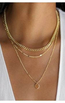 X-Ladyaccessories Kadın Altın Rengi Üçlü Zincir Kolye Gümüş X-Ladyaccessories Kadın Altın Rengi Üçlü Zincir Kolye Gümüş