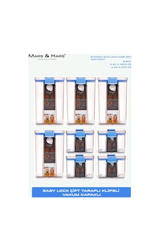 8'li Sızdırmaz, Çift Kilit Klipsli, Vakum Kapaklı, Erzak, Baharat Saklama Kabı 4 Orta +4 Küçük Açık Mavi 8'li Sızdırmaz, Çift Kilit Klipsli, Vakum Kapaklı, Erzak, Baharat Saklama Kabı 4 Orta +4 Küçük Açık Mavi