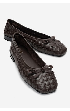 Luvi Shoes Garen Kahverengi Örgü Hakiki Deri Fiyonklu Kadın Babet Ayakkabı