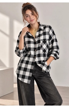 Bb Butik Basic Kadın Ekose Gömlek Oversize Oduncu Gömlek Uzun Kollu Cepli Günlük Tr0935 siyah Bb Butik Basic Kadın Ekose Gömlek Oversize Oduncu Gömlek Uzun Kollu Cepli Günlük Tr0935 siyah