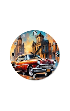 Retro Klasik Kırmızı Araba Desenli Duvar Saati Retro Klasik Kırmızı Araba Desenli Duvar Saati