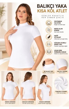N11 Kadın Balıkçı Yaka Kısa Kol Atlet Beyaz, Esnek Kumaş, Vücuda Oturan Basic Body - Ryl - 2611 N11 Kadın Balıkçı Yaka Kısa Kol Atlet Beyaz, Esnek Kumaş, Vücuda Oturan Basic Body - Ryl - 2611