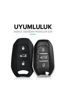 Peugeot Citroen 3 Düğmeli Silikon Anahtar Kılıfı Siyah Koruyucu Kılıf