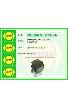 Bescher Cam Açma Anahtarı Arka R-l Teklı Megane Iı -laguna Iı Neıman 315024 8200315024 Bescher Cam Açma Anahtarı Arka R-l Teklı Megane Iı -laguna Iı Neıman 315024 8200315024