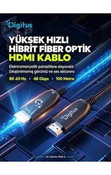 Digitus 100 Metre Hdmı Aoc Hibrit Fiber Optik Kablo 8k 60hz Uhd 48 Gbps Hdr Digitus 100 Metre Hdmı Aoc Hibrit Fiber Optik Kablo 8k 60hz Uhd 48 Gbps Hdr