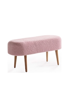 Luna Peluş Çok Amaçlı Gürgen Ahşap Ayaklı Pofidik Oval Puf Pembe