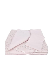 Bebek El Yapımı At Desenli Yorgan Çarşaf Ve Yastıklı Üçlü Set Pembe 7/8 Yaş
