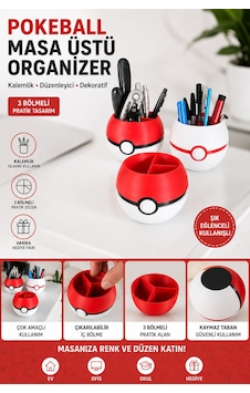 Pokéball Tasarımlı 3 Bölmeli Masaüstü Organizer Kalemlik Dekoratif Masa Düzenleyici - Kırmızı Diğer Pokéball Tasarımlı 3 Bölmeli Masaüstü Organizer Kalemlik Dekoratif Masa Düzenleyici - Kırmızı Diğer