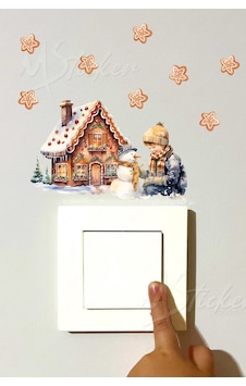 Yeni Yıl Kış Evi Yılbaşı Kış Konseptli Sticker Yılbaşı Süsü Noel Kış Konseptli Priz Sticker Süsü Dijital Baskı