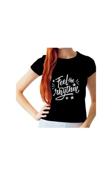 Ada Kostüm Tasarım Feel The Rhythm Siyah Kadın Tişört Ada Kostüm Tasarım Feel The Rhythm Siyah Kadın Tişört