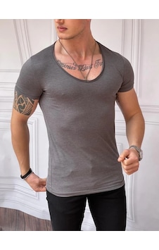 Modefendi Slim Fit Derin Açık Yaka Pamuklu Tshırt Gri Modefendi Slim Fit Derin Açık Yaka Pamuklu Tshırt Gri