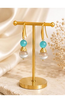 Kedigözü Taşlı Gold Çelik Sallantılı Küpe Çok Renkli Kedigözü Taşlı Gold Çelik Sallantılı Küpe Çok Renkli