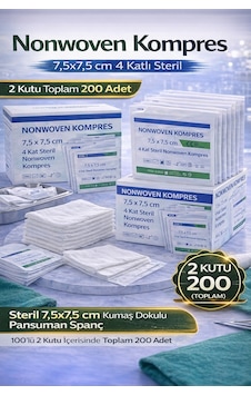 Nonwoven Kompres 7,5x7,5 Cm 4 Katlı Steril 100 Adet Kumaş Dokulu Pansuman Spanç 2 Kutu Nonwoven Kompres 7,5x7,5 Cm 4 Katlı Steril 100 Adet Kumaş Dokulu Pansuman Spanç 2 Kutu