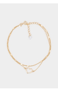 So Chic Minimal Kalp 18 Ayar Sarı Altın Kaplama 20 CM Gümüş Zincir Bileklik