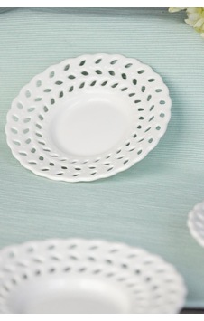 Paçi Yaprak Motifli Porselen 6lı Çay Tabağı Beyaz