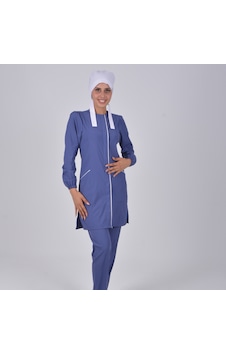 Fırtına Mavisi Soft Likra Hemşire Doktor Tesettür Alt Üst Takım Ü