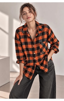 Bb Butik Basic Kadın Ekose Gömlek Oversize Oduncu Gömlek Uzun Kollu Cepli Günlük Tr0935 turuncu Bb Butik Basic Kadın Ekose Gömlek Oversize Oduncu Gömlek Uzun Kollu Cepli Günlük Tr0935 turuncu