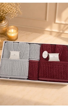 Nuvia 8 Parça Aile Bornoz Takımı Bordo - Gri Bordo-gri Nuvia 8 Parça Aile Bornoz Takımı Bordo - Gri Bordo-gri