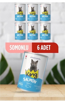 King Sos İçerisinde Et Parçacıklı Somonlu Kedi Konservesi 400 Gr 6 Adet King Sos İçerisinde Et Parçacıklı Somonlu Kedi Konservesi 400 Gr 6 Adet
