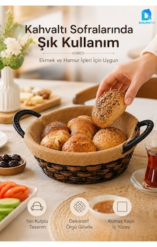 Yuvarlak Hasır Ekmeklik 24 Cm Kumaş Kaplı Dekoratif Ekmek Sepeti Yan Kulplu Kahverengi Yuvarlak Hasır Ekmeklik 24 Cm Kumaş Kaplı Dekoratif Ekmek Sepeti Yan Kulplu Kahverengi