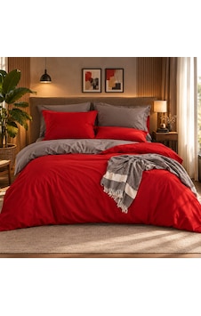 7days Çift Taraflı Çift Kişilik 6 Parça Nevresim Takımı 200x220 Gri Kırmızı