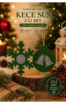 Taşlı Keçe Yılbaşı Süsü 2 Li Set Kar Tanesi & Çanlı Top Çift Taraflı 4 Renk Seçenekli Yeşil Taşlı Keçe Yılbaşı Süsü 2 Li Set Kar Tanesi & Çanlı Top Çift Taraflı 4 Renk Seçenekli Yeşil