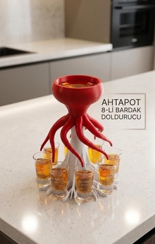 Taraftar Renkli Ahtapot Tasarımlı 8'li Pratik Bardak Ve Shot Dağıtıcı Kırmızı-beyaz Taraftar Renkli Ahtapot Tasarımlı 8'li Pratik Bardak Ve Shot Dağıtıcı Kırmızı-beyaz