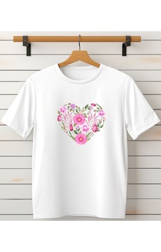 Aselinda Kadın Kalpli Çiçek Baskılı T-shirt Beyaz Aselinda Kadın Kalpli Çiçek Baskılı T-shirt Beyaz