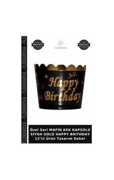 Özel Seri Mafin Kek Kapsülü Siyah Gold Happy Brıthday 12 Li Ürün Tasarım Dekor Siyah - Altın Özel Seri Mafin Kek Kapsülü Siyah Gold Happy Brıthday 12 Li Ürün Tasarım Dekor Siyah - Altın