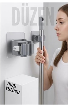 Yapışkanlı Pratik Mop Ve Süpürge Tutucu Duvara Monte, Kolay Kurulum Yapışkanlı Pratik Mop Ve Süpürge Tutucu Duvara Monte, Kolay Kurulum