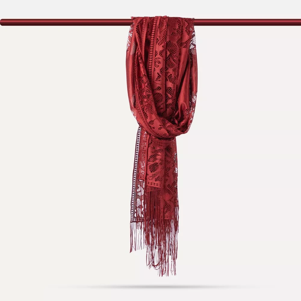 Dantelli Püsküllü Şal Mevlid Örtüsü, 166x61 Cm. Bordo Bordo Dantelli Püsküllü Şal Mevlid Örtüsü, 166x61 Cm. Bordo Bordo