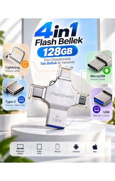 4in1 128gb Usb Flash Bellek Lightning Type-c Usb-a Microusb Girişli Çok Amaçlı Bellek 4in1 128gb Usb Flash Bellek Lightning Type-c Usb-a Microusb Girişli Çok Amaçlı Bellek