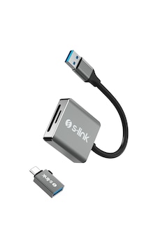 S-link SL-CR21 TypeC ve USB3.0 SD-Micro SD 110M-S Hızlı 2 in 1 Metal Kart Okuyucu S-link SL-CR21 TypeC ve USB3.0 SD-Micro SD 110M-S Hızlı 2 in 1 Metal Kart Okuyucu