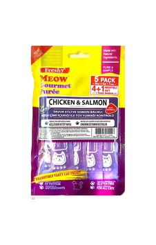 Freshy Meow Tavuk Etli, Somonlu Ve Kedi Çimli Sıvı Kedi Ödülü 5'li Paket 60gr Freshy Meow Tavuk Etli, Somonlu Ve Kedi Çimli Sıvı Kedi Ödülü 5'li Paket 60gr