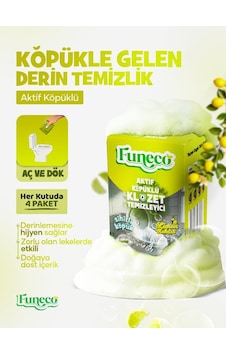 Funeco Tuvalet Klozet Temizleyici Aktif Köpük Doğa Dostu 4 Paket 300g Aylık Kullanım Limon Ferahlığı