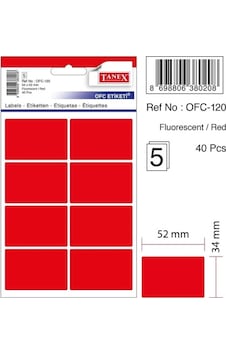 Tanex Ofis Etiketi Fosforlu Kırmızı 34x52 5 Yaprak 40 Etiket Tanex Ofis Etiketi Fosforlu Kırmızı 34x52 5 Yaprak 40 Etiket