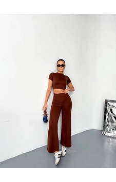 Valensdesign Osy Modal Yumuşak Dokulu Kumaş Kısa Kollu Crop Alt Ispanyol Paça Pantalon Ikili Takım - Kahverengi Valensdesign Osy Modal Yumuşak Dokulu Kumaş Kısa Kollu Crop Alt Ispanyol Paça Pantalon Ikili Takım - Kahverengi