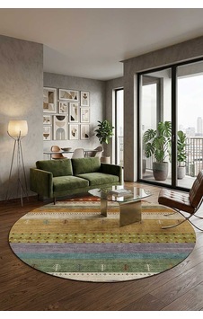 Etnik Kilim Desenli Pamuk Taban Yıkanabilir Baskılı Yuvarlak Halı Turuncu Etnik Kilim Desenli Pamuk Taban Yıkanabilir Baskılı Yuvarlak Halı Turuncu