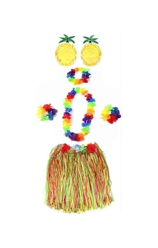 Uygunayakala Yetişkin Ve Çocuk Uyumlu Luau Aloha Hawaii Rengarenk 40 Cm Etek Ananas Şekilli Gözlük Hawaii Kolye Renkli Taç Ve 2 Adet Bileklik Seti