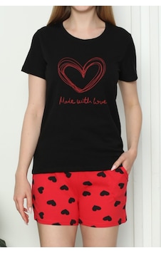 Nicoletta Nic1047 R19 Kalp Desenli Pamuklu Kısa Kol Şortlu Kadın Pijama Takımı Siyah Nicoletta Nic1047 R19 Kalp Desenli Pamuklu Kısa Kol Şortlu Kadın Pijama Takımı Siyah