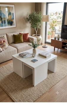 5'li Zigon Sehpa Takımı Beyaz İç İçe Geçmeli 1 Büyük + 4 Mini Modern Orta Sehpa Beyaz Beyaz 5'li Zigon Sehpa Takımı Beyaz İç İçe Geçmeli 1 Büyük + 4 Mini Modern Orta Sehpa Beyaz Beyaz