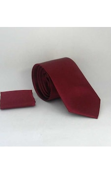Gaffy Bordo Klasik Düz Renk Mendilli Saten Kravat - KS-09 Bordo Gaffy Bordo Klasik Düz Renk Mendilli Saten Kravat - KS-09 Bordo