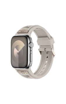 Apple Uyumlu  Watch 44mm Zore Krd-117 Hava Alabilen Delikli Metal Süslemeli Desenli Silikon Kordon