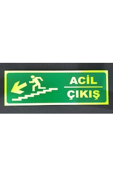 30x10 Cm Fosforlu Yangın Uyarı Acil Çıkış Levhası Aşağı Sol Yön 30x10 Cm Fosforlu Yangın Uyarı Acil Çıkış Levhası Aşağı Sol Yön