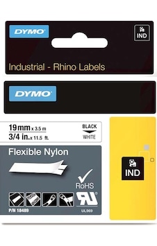 Dymo Rhino Pro Etiketi Plastik Esnek 19 Mmx3.5Mt  Siyah Üzerine Beyaz
