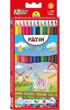 Fatih Kuru Boya 12 Renk Tam Boy Üçgen Jumbo Çok Renkli